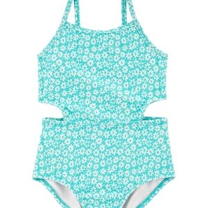 Kids Swimwear Floral Cutout Swimsuit - Blue